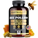 Earth Elixir 3-en-1 Organic Bee Pollen Capsule – Non-OGM, Pure Raw Bee Pollen, Royal Jelly, Extrait de propolis pour les femmes et les hommes – Énergie naturelle, Imune & Vitalité Support – 180 capsules de propolis