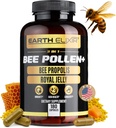 Earth Elixir 3-en-1 Organic Bee Pollen Capsule – Non-OGM, Pure Raw Bee Pollen, Royal Jelly, Extrait de propolis pour les femmes et les hommes – Énergie naturelle, Imune & Vitalité Support – 180 capsules de propolis