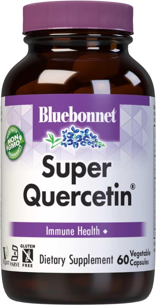 Bluebonnet Nutrition Super Quercetin Capsules végétales, formule vitamine C, meilleur pour le soutien saisonnier et immunitaire, non OGM, sans gluten, sans soja, sans lait, sans casher, 60 capsules végétales