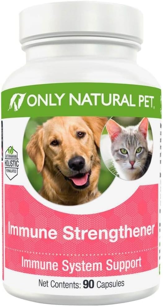 Only Natural Pet Immune System Strengthener Supplement for Dogs - Boost Healthy Cellular, Digestive, & Liver Function - Multivitamin Beta-Glucan & Antioxidant - 90 Capsules