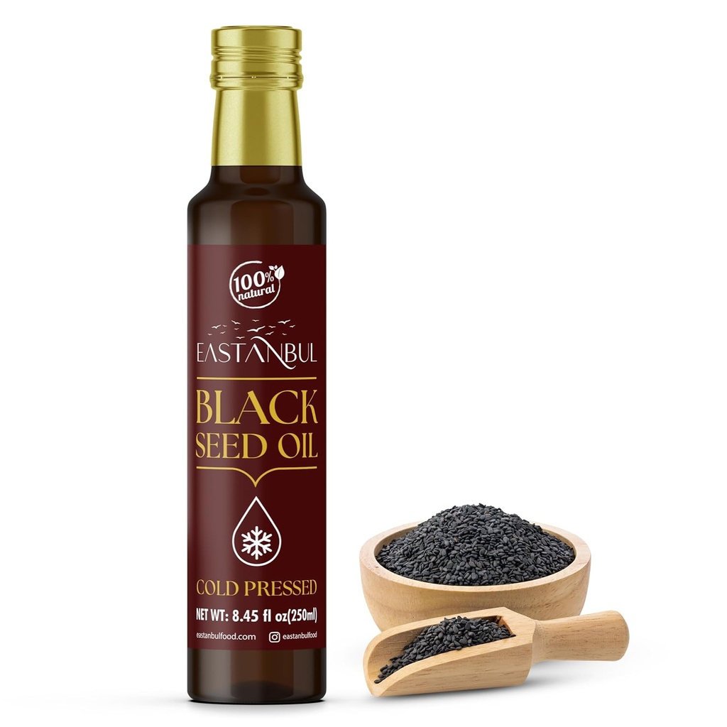 Eastanbul Cold Pressed Black Seed Oil, 8.45 Fl Oz, Premium Black Seed Oil Liquid, 100% Turque Pure Graine Noire, AKA Aceite De Semella Negra, Kalonji, Nigella, Natural, Vegan