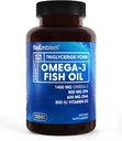 BioEmblem Omega-3 Huile de poisson 2000mg - softgels de petite taille, haute forme d'absorption, durable - 1400mg EPA &DHA Plus Vitamine D3, Non-OGM, Coeur, articulaire et cerveau Supplément huile de poisson santé, 120 Ct