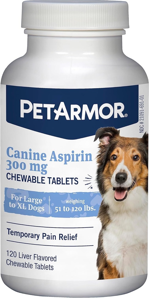 PetArmor Aspirin pour chiens de grande taille, anti-inflammatoire à action rapide et soulagement de la douleur pour chiens, soutien articulaire Vet-Qualité et la douleur Meds pour chiens, 120 comprimés aromatisés foie