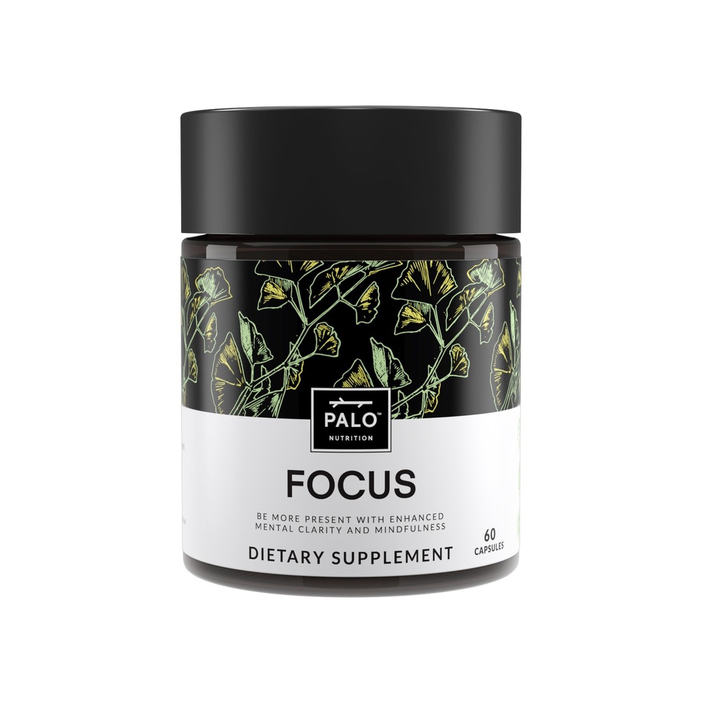 PALO FOCUS Brain Booster Supplément naturel Nootropic pour mémoire, focus, apprentissage, réalité, attention et cognition - Ginkgo Biloba, Bacopa, Gotu Kola, Ashwagandha, Mucuna 60 capsules