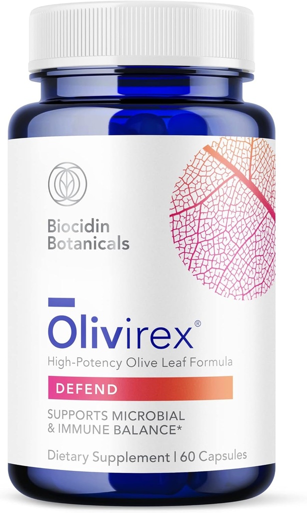 Biocidin Olivirex - Oleuropein Olive Leaf Extract Capsules - High Potency, 18% Oleuropein - Promouvoir le soutien microbien et immunitaire - Mélange botanique professionnel pour la désintoxication et le bien-être (60 capsules)