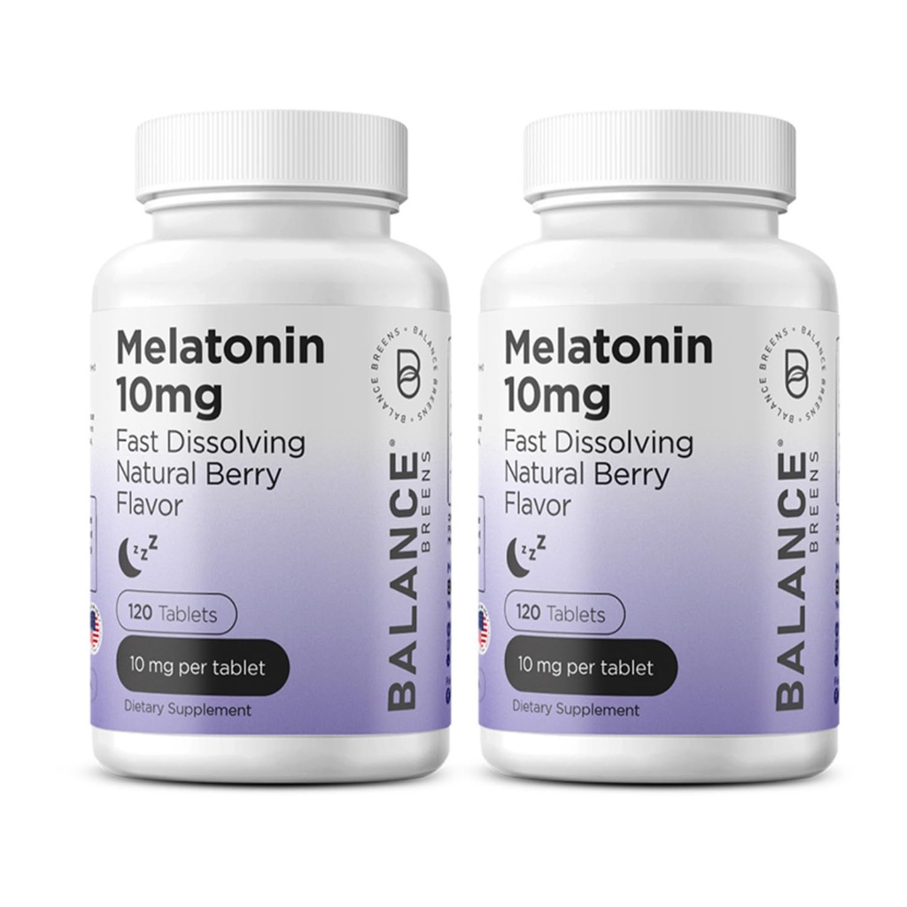 Balancebreens Melatonin 10mg Fast-Dissolve, 120 comprimés – Aide naturelle au sommeil pour les nuits reposées, soutien sans médicament pour la relaxation et la tranquillité
