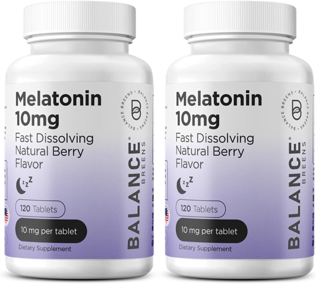 Balancebreens Melatonin 10mg Fast-Dissolve, 120 comprimés – Aide naturelle au sommeil pour les nuits reposées, soutien sans médicament pour la relaxation et la tranquillité