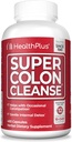 Health Plus Super Colon Cleanse 120 jours d'approvisionnement en désinfectant doux Gut Cleanse Detox, Psyllium Husk, Probiotiques pour le soulagement de la constipation et le soutien digestif, 480 capsules