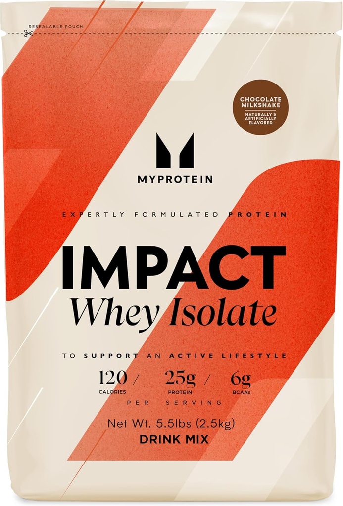 Myprotéine Impact Whey Protein Isolate, 5,5 Lbs (79 portions) Chocolat lisse, 25g Protéines, 3,5g Glutamine et 6g BCAA par portion, Secouement de protéines pour la force musculaire et la récupération