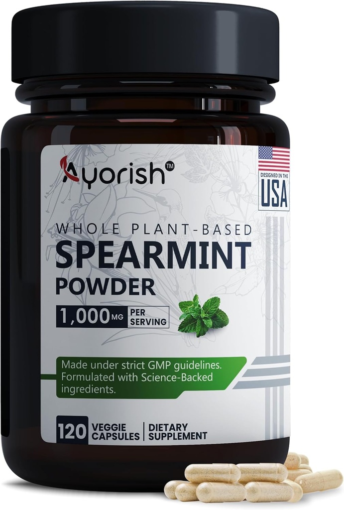 Spearmint Capsules 1000mg - Spearmint Leaves for Gut Cleanse & Digestive Support - Mentha Spicata Supplement - Non GMO, Gluten Free - 120 Counts