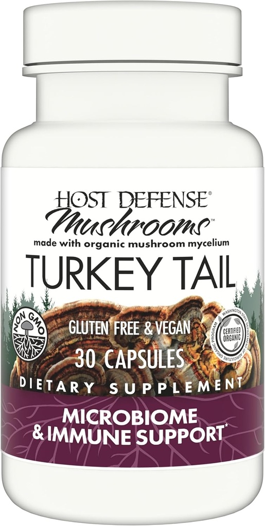 Host Defense Turkey Tail Capsules - Supplément digestif pour la santé et la réponse immunitaire - Supplément de champignons pour le soutien gastro-intestinal et microbiome Gut - 30 capsules (15 portions)*