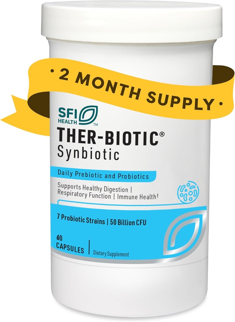 SFI Health Klaire Labs Ther-Biotique Synbiotique Prébiotiques et probiotiques pour les femmes et les hommes - Probiotique quotidien avec faible FODMAP Prébiotique - Gut, Imune, Respiratoire et Digestive Health Support (60 capsules)