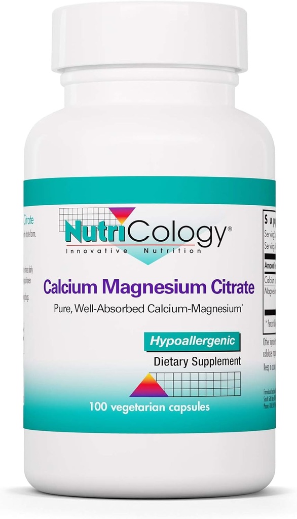 Nutricologie Supplément de citrate de magnésium de calcium - Santé osseuse, avec citrate de calcium, pur, bien absorbé, capsules végétariennes - 100 Compte
