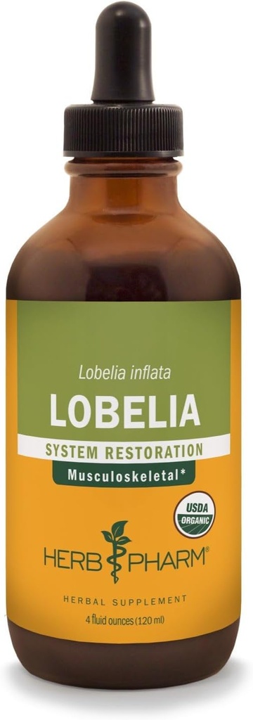 Herb Pharm Certified Organic Lobelia Liquid Extract for Musculoskeletal System Support - 4 Once