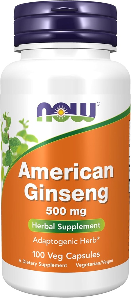 MAINTENANT Aliments suppléments, Ginseng américain (Panax quinquefolius) 500 mg, supplément à base de plantes, 100 capsules de légumes