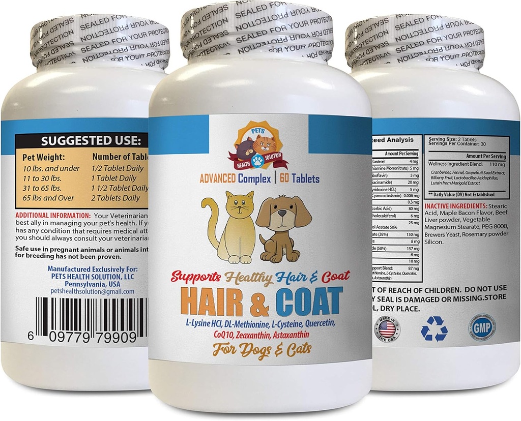 Supplément de cheveux de chien - Animaux de compagnie Vitamine e - 2 bouteilles (120 comprimés)