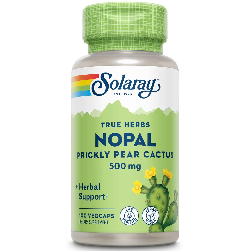SOLARAY Nopal Prickly Pear Cactus 500 mg, avec naturellement la fibre alimentaire, les antioxydants, les caroténoïdes et autres nutriments, végétalien, garantie de remboursement de 60 jours, 100 portions, 100 VegCaps