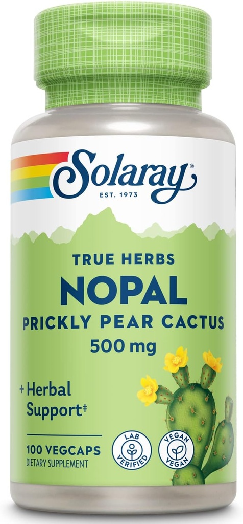 SOLARAY Nopal Prickly Pear Cactus 500 mg, avec naturellement la fibre alimentaire, les antioxydants, les caroténoïdes et autres nutriments, végétalien, garantie de remboursement de 60 jours, 100 portions, 100 VegCaps