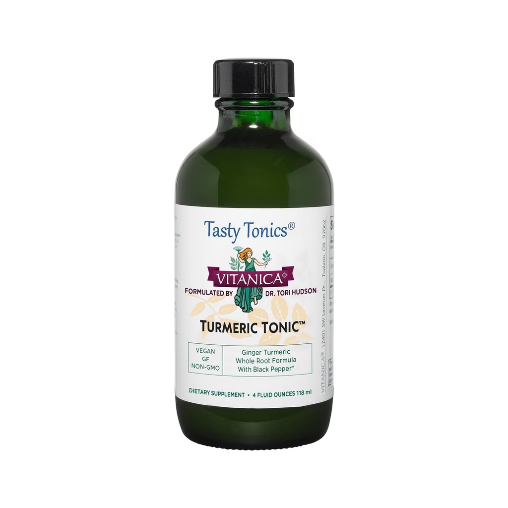 Vitanica, tonique curcuma, supplément curcuma liquide non OGM 1000 mg, avec poivre noir et gingembre, antioxydant, végétalien, sans gluten, 4 once