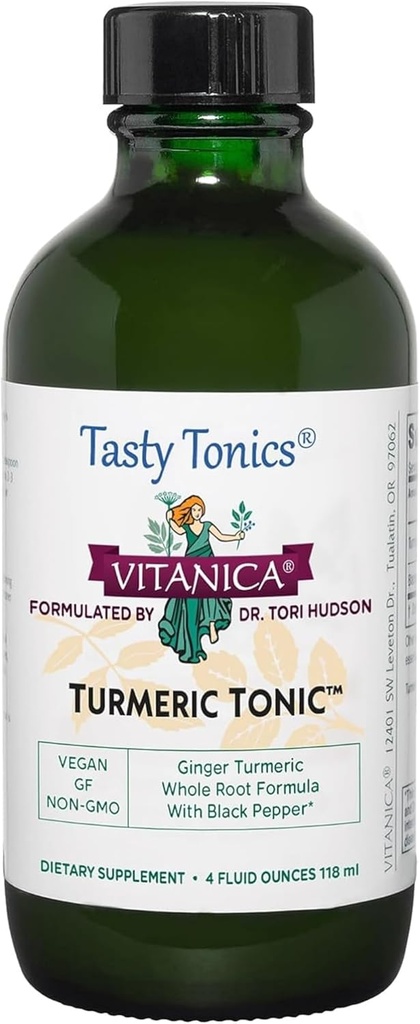 Vitanica, tonique curcuma, supplément curcuma liquide non OGM 1000 mg, avec poivre noir et gingembre, antioxydant, végétalien, sans gluten, 4 once