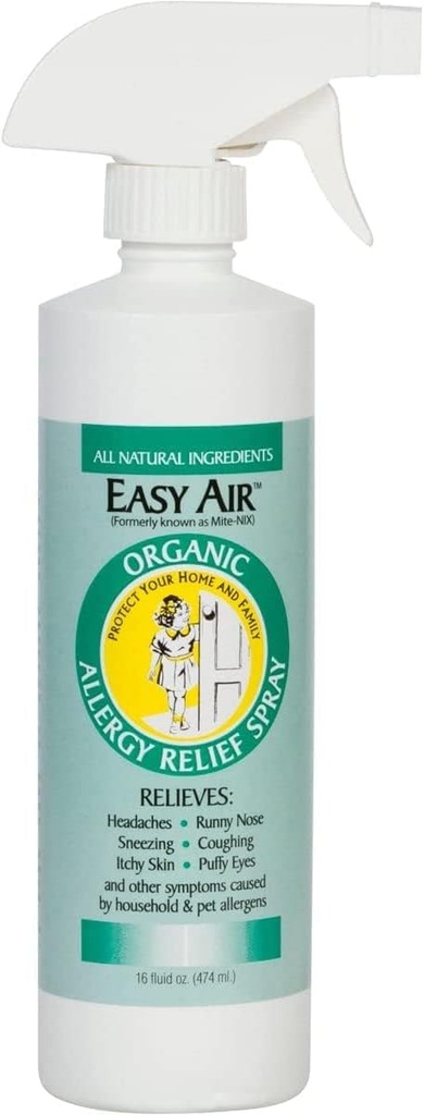 Spray de soulagement d'allergie biologique à l'air facile, formule liquide claire pour soulager immédiatement les symptômes d'allergies aux animaux de compagnie, de poussière et d'allergie aux mites - 16 Fl Oz