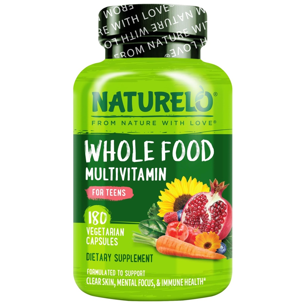 NATURELO Adolescents Multivitamine - Multivitamine d'aliments entiers - avec minéraux pour adolescents Garçons et filles - Supplément pour enfants actifs - Non-OGM - Végétariens et végétariens - 180 capsules