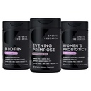 Recherche sportive Supplément Primrose de l'huile pressée froide, Biotine végétalienne 10 000mcg avec huile de coco et probiotiques pour femmes avec prébiotiques, 65 milliards CFU