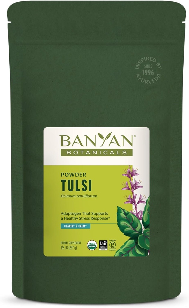 Banyan Botanicals Poudre de Tulsi – Tulsi organique – Saint Basilic (Ocimum Sactum) – Adaptogène ayurvédique pour la fonction pulmonaire saine et le bien-être pacifique et * – 1⁄2 lb – Vegan non-OGM source durable