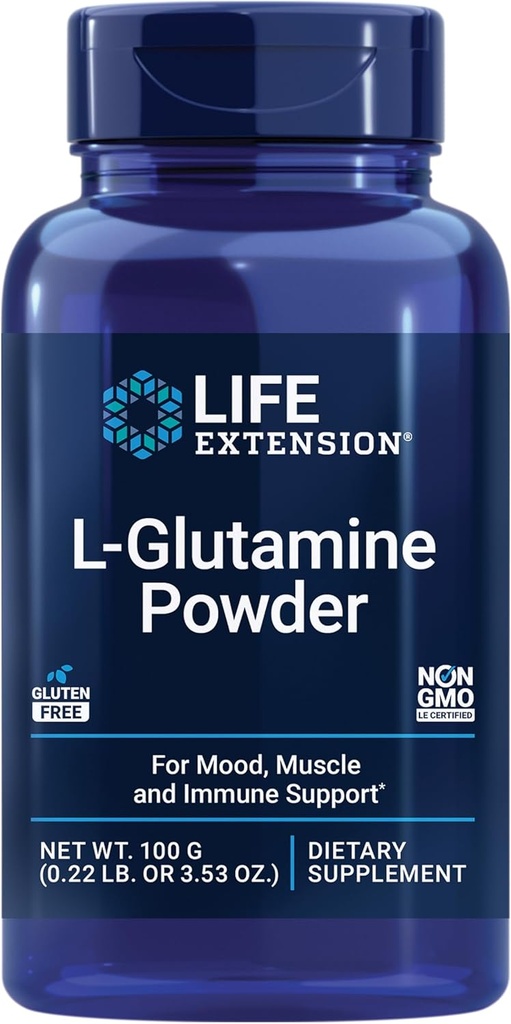 Prolongation de la durée de vie Poudre de L-glutamine, acide amino, soutient la santé musculaire et immunitaire, sans gluten, non OGM, végétarien, 100 grammes