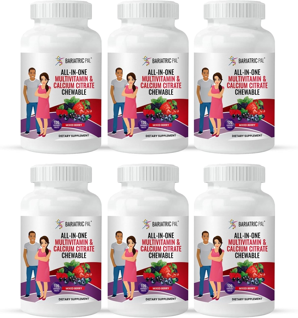 BariatricPal « Multivitamine à croquer tout-en-un avec citrate de calcium et fer - Berry mixte (180 jours d'approvisionnement)