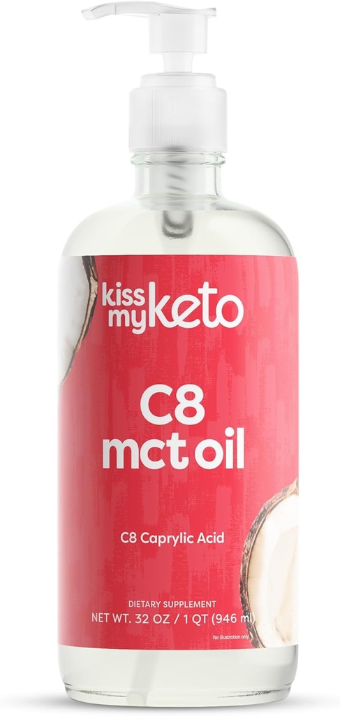 Kiss My Keto MCT Oil C8 – 32 oz Pure C8 MCT Oil Keto Carburant – Bouteille avec pompe – Acide caprylique élevé – Keto Pure MCT CoconutHuile Cerveau Carburant – Coconut liquide MCTOil Pure