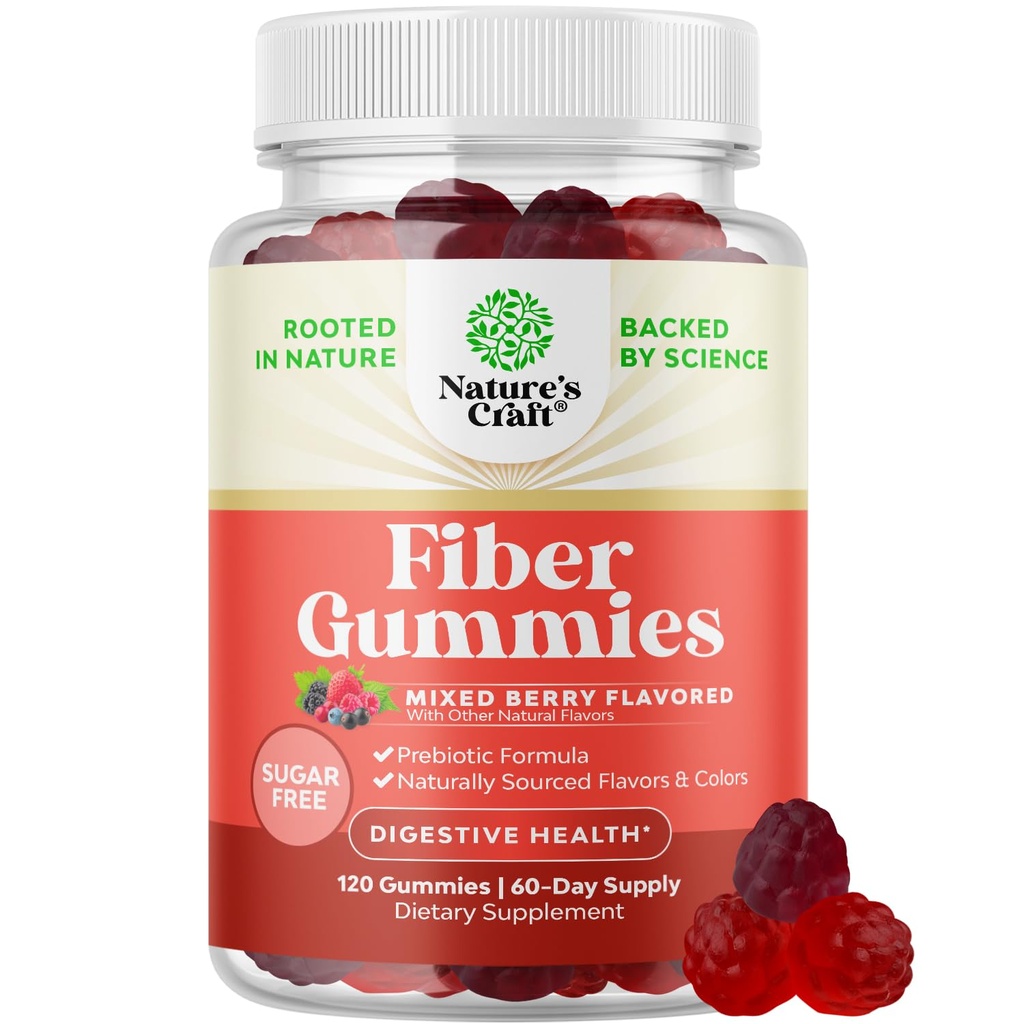 Gommies de fibre pour adultes - Supplément de racine de chicorée avec soutien prébiotique pour la santé gustative et digestive - Capsules de digestion soluble pour la régulation de l'estomac et l'aide immunitaire - Sans sucre et végétalien - 120 Compte