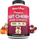 Nutrivein Premium Tart Cherry Capsules 3000mg: Ultra Strength Tart Cherry Extract Supplement for Post-Athletic Recovery, Detox, Rest, & Mobility