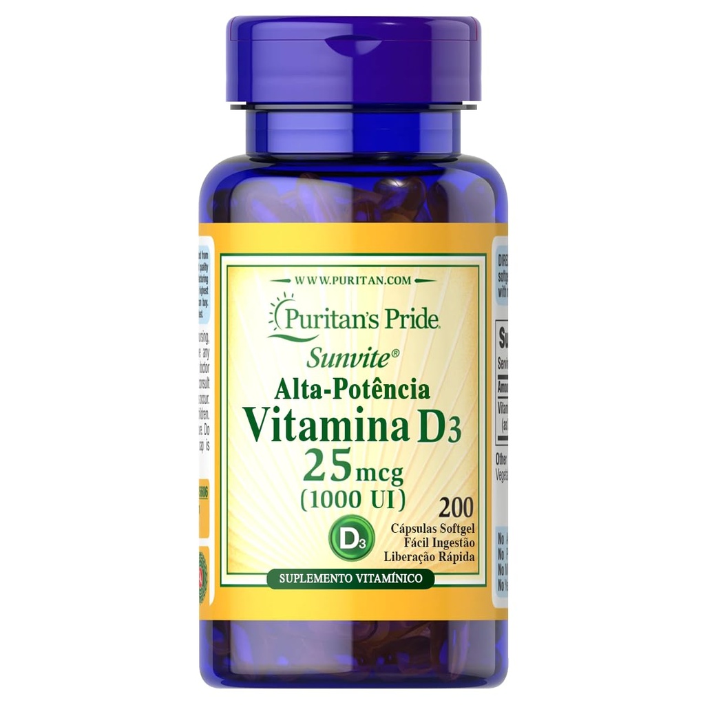 La fierté de Puritan Vitamine D3 1000 UI, 200 Softgels