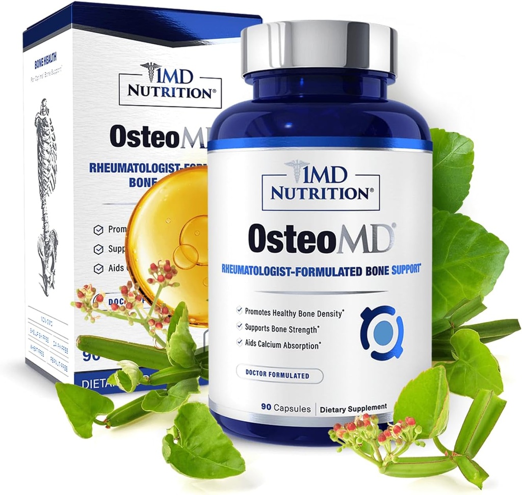 1MD Nutrition OstéoMD pour un soutien global - Supplément pour les femmes et les hommes - Promouvoir la densité avec/vitamine D - Hydroxyapatite avec/vitamine D3 et K2-90 Capsules