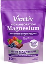 Viactiv Magnésium Chews, Citrate de magnésium à haute absorption, baies mélangées Saveur avec moins de sucre que les principaux Gommies de magnésium, 30ct, 1pc service