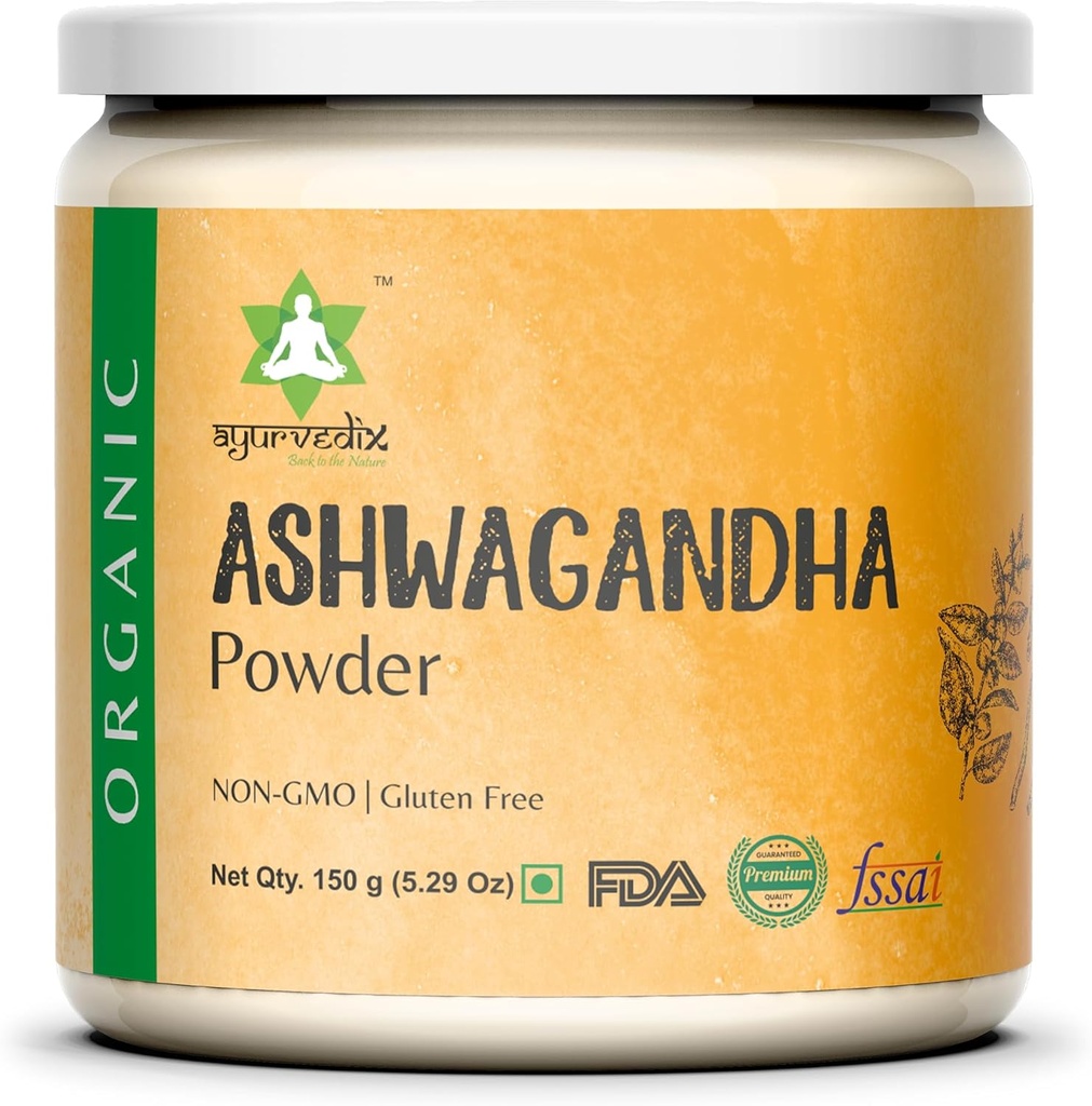 Poudre de racine d'Ashwagandha biologique de 5,29 oz Jar réutilisable de 100 % cru de l'Inde de Withania Somnifera - Poudre de supplément à base de plantes ayurvédiques