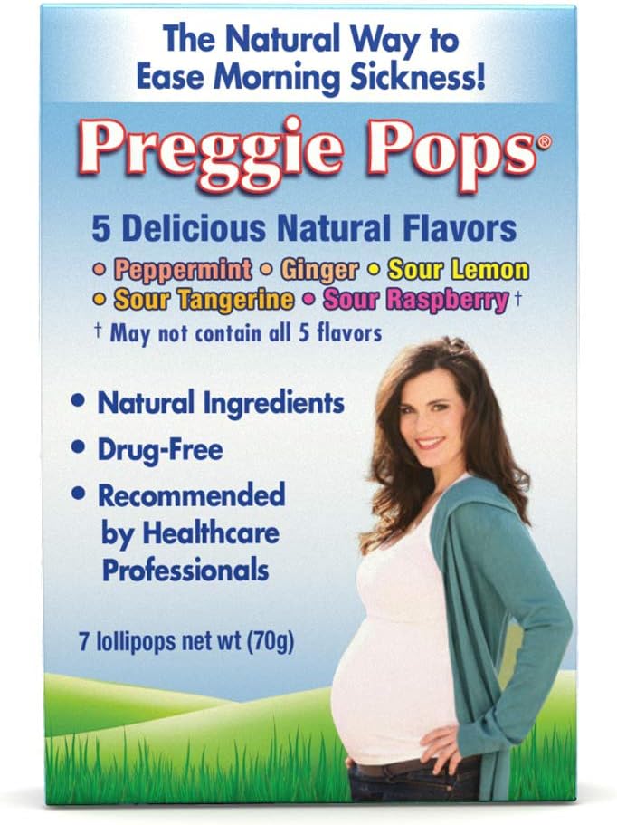 Preggie Pops | 7 Lollipops | Morning Sickness & Nausea Relief during pregnancy | Safe for pregnant Mom & Baby | Gluten Free | 7 Flavors: Lemon, Raspberry, Peppermint & More