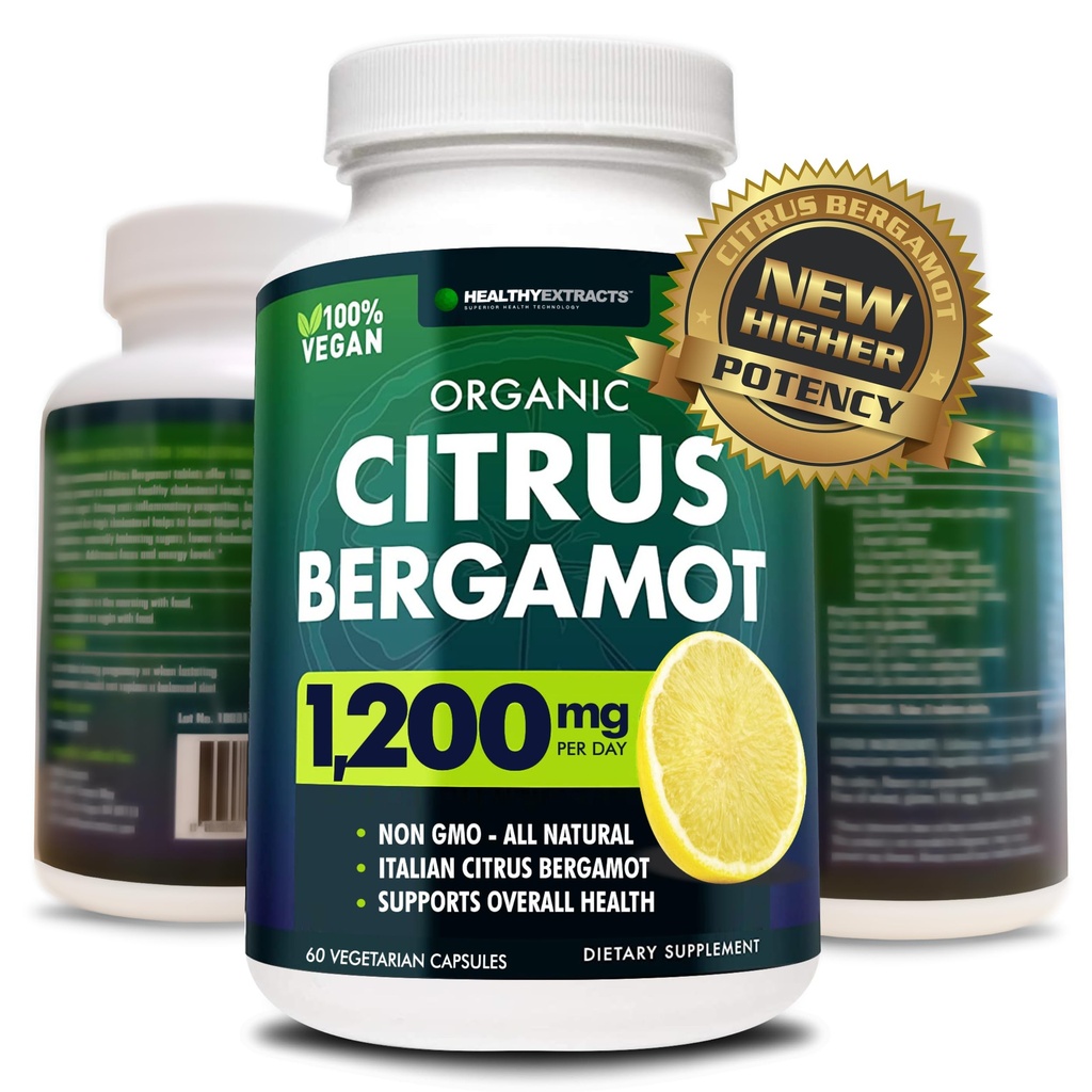 Supplément d'agrumes Bergamot – 150:1 Extrait, 1200mg par portion, 80% Polyphénols, Supplément pour le cholestérol élevé, source italienne, 60 Compte, 1 mois d'approvisionnement, Fabriqué aux États-Unis