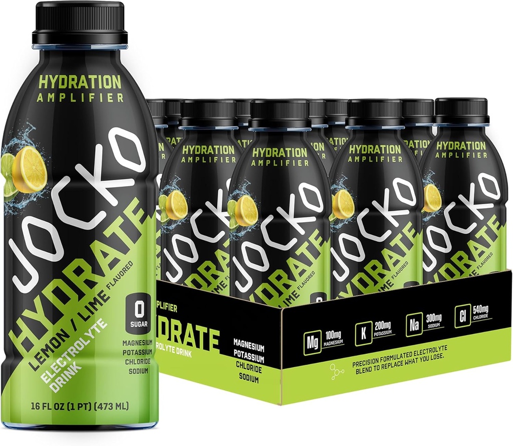 Jocko Carburant Hydrate Electrolyte Boissons - Sports Boissons Amplificateur d'hydratation, Étancheur thirst - Mélange d'électrolyte formule scientifique Lemon-Lime 16 Oz (12 Pack)
