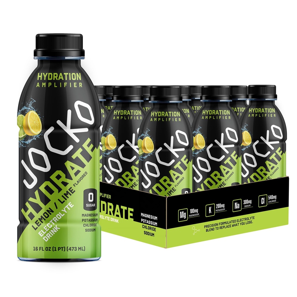 Jocko Carburant Hydrate Electrolyte Boissons - Sports Boissons Amplificateur d'hydratation, Étancheur thirst - Mélange d'électrolyte formule scientifique Lemon-Lime 16 Oz (12 Pack)