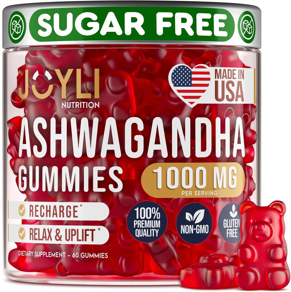 Gummies Ashwagandha pour les femmes et les hommes - Gummies naturelles calmes avec extrait de racine Ashwagandha vitamine C Zinc - supplément à base de plantes Ashwagandha pour l'équilibre de stress de sommeil - 60 légumes sans sucre