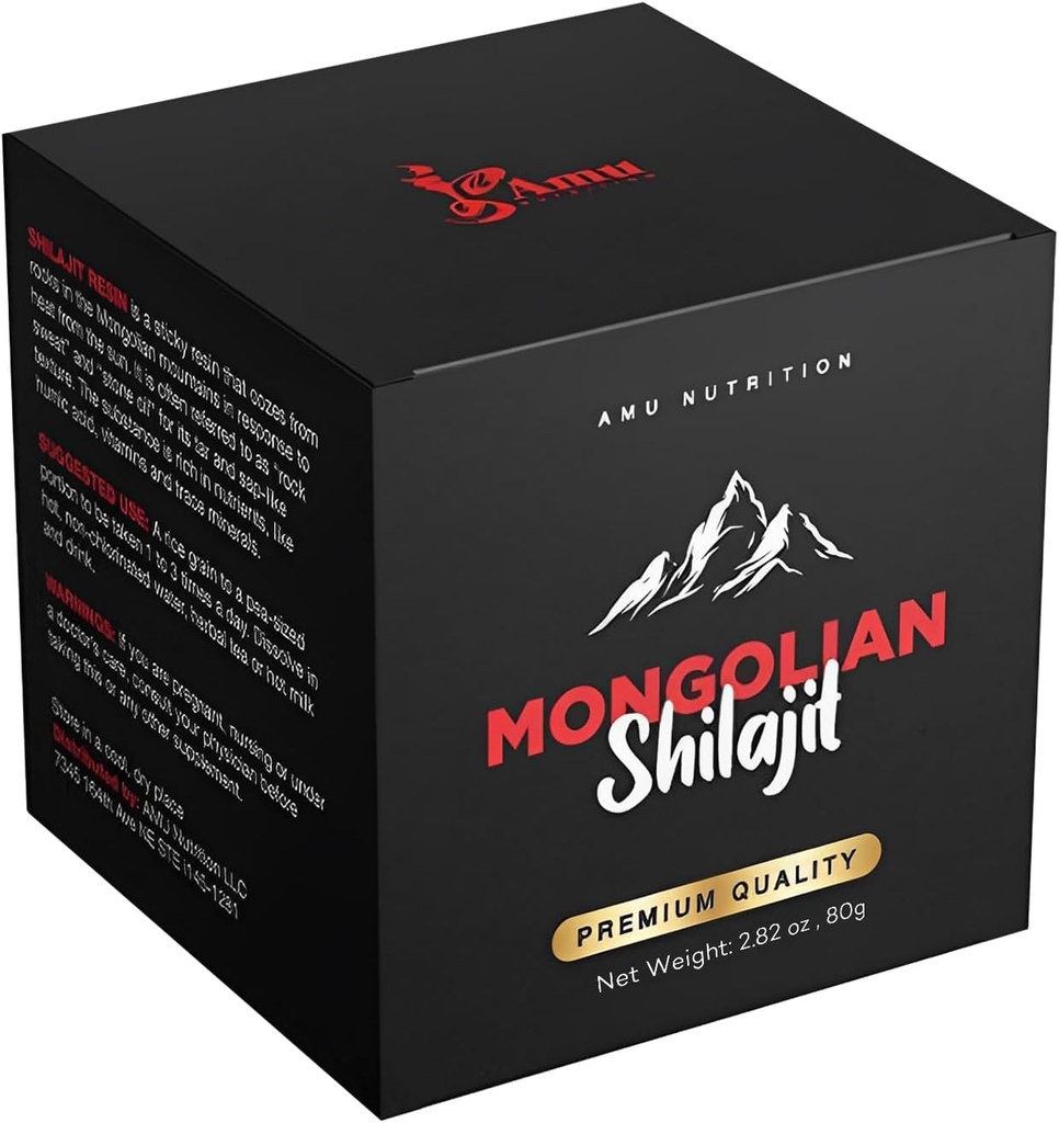 AMU NUTRITION Shilajit Pure Himalayan Organic - Harvested from Mongolia - Shilajit for Men - Natural Source of Fulvic Acid Trace Minerals- 80GR