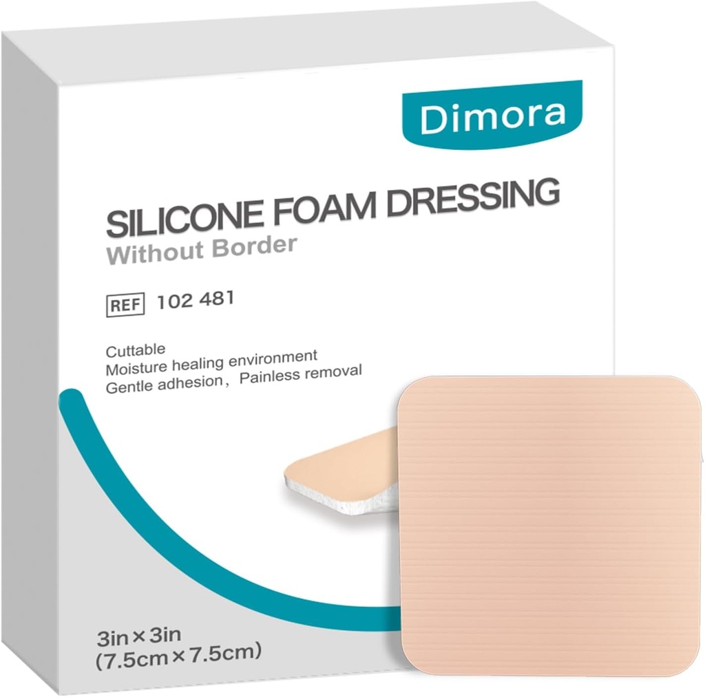 Dimora Silicone Mousse Dressing Without Border 10 Pack- 3"x 3" Adhésif très absorbant Bandes imperméables pour les plaies, Cuttable Pads for Wound Care and Dressings