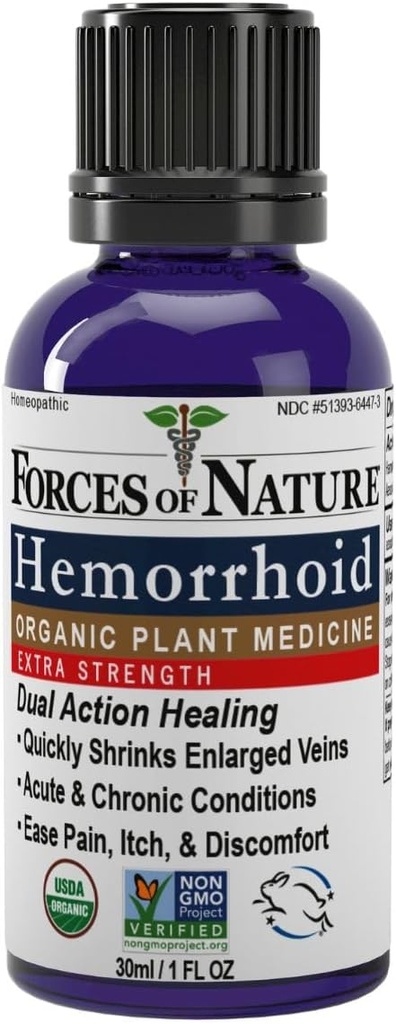 Forces de la nature Hemorrhoid Control Extra Strength, médecine homéopathique biologique avec Hazel sorcière, châtaigne de cheval et huiles essentielles apaisantes pour démangeaisons, gonflement et désagrément, 1,0 FL OZ