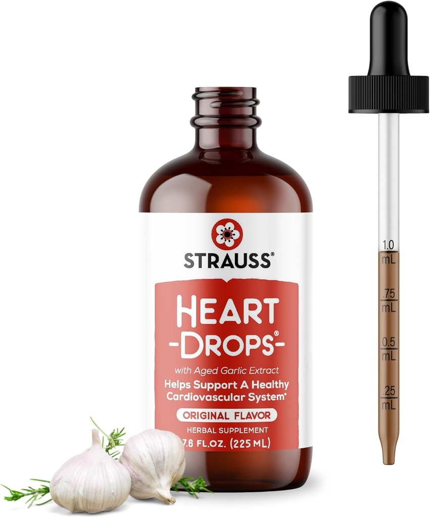 Strauss Naturals gouttes cardiaques – gui naturel et extrait d'ail vieilli supplément de santé cardiaque – aide à maintenir un système cardiovasculaire sain – végétalien et non-OGM – bouteille de 225 ml