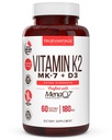 Supplément Vitamine K2 D3 5000 UI D3 et 180 mcg Supplément Vitamine k2 MK7 pour les os sains, le coeur sain et la santé cardiovasculaire-60 Facile à avaler Bonnets végétaux de MenaQ7 K2 MK7