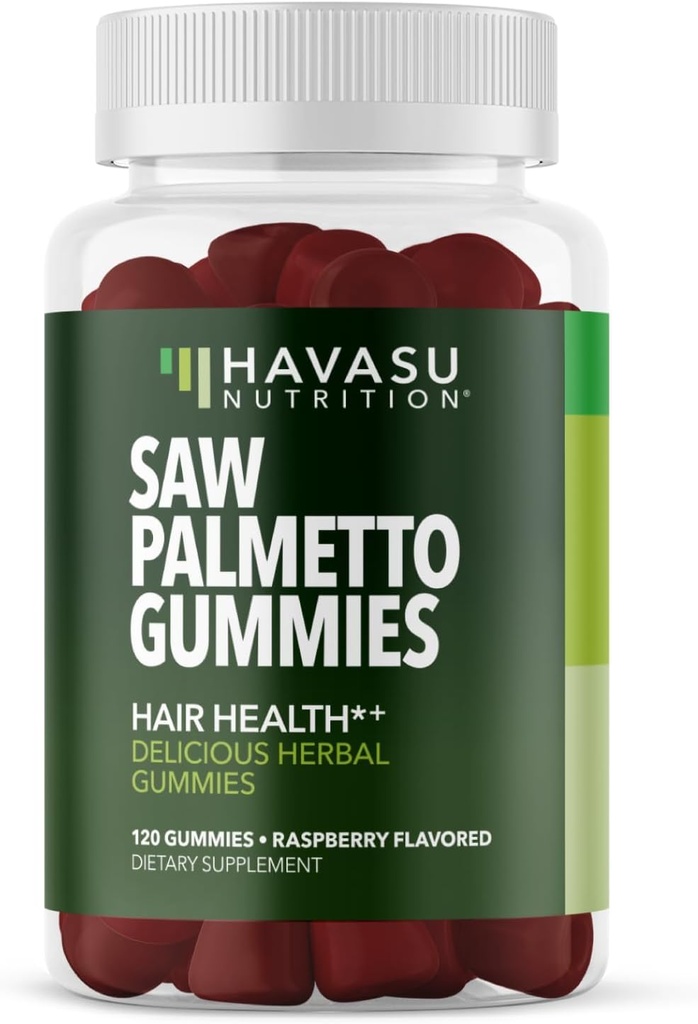 Saw Palmetto pour les hommes Gummies - DHT Blocker Supplément pour la santé des cheveux et masculin modèle Balding - 120 comte - soutient le scalp et le bien-être de la prostate - framboise Flavor - végétalien, non-OGM, 2 mois d'approvisionnement