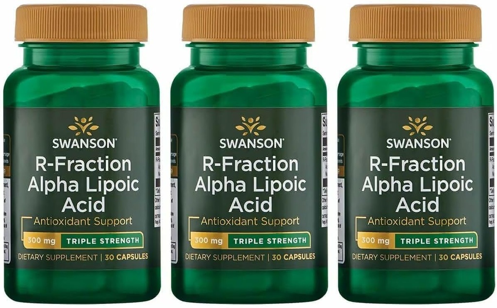 Swanson Triple Strength R-Fraction Alpha acide lipoïque - favorise une pression artérielle saine et délivre des nutriments essentiels - (30 capsules, 300 mg chacun) (3 pack)