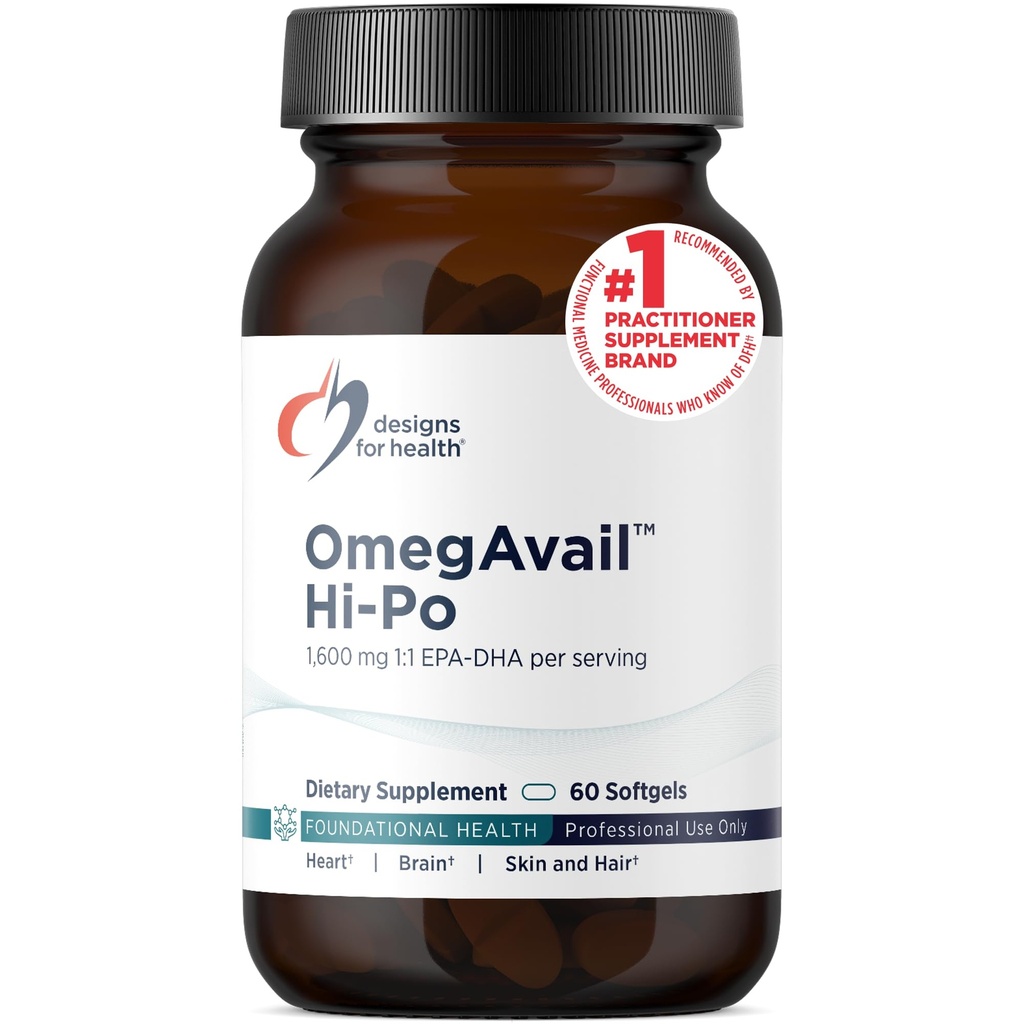 Conceptions pour la santé OmegAvail Hi-Po - TG (Triglycéride) Oméga-3 Supplément huile de poisson, 1600mg EPA/DHA par portion de citron + vitamine E pour minimiser le goût de poisson (60 softgels)